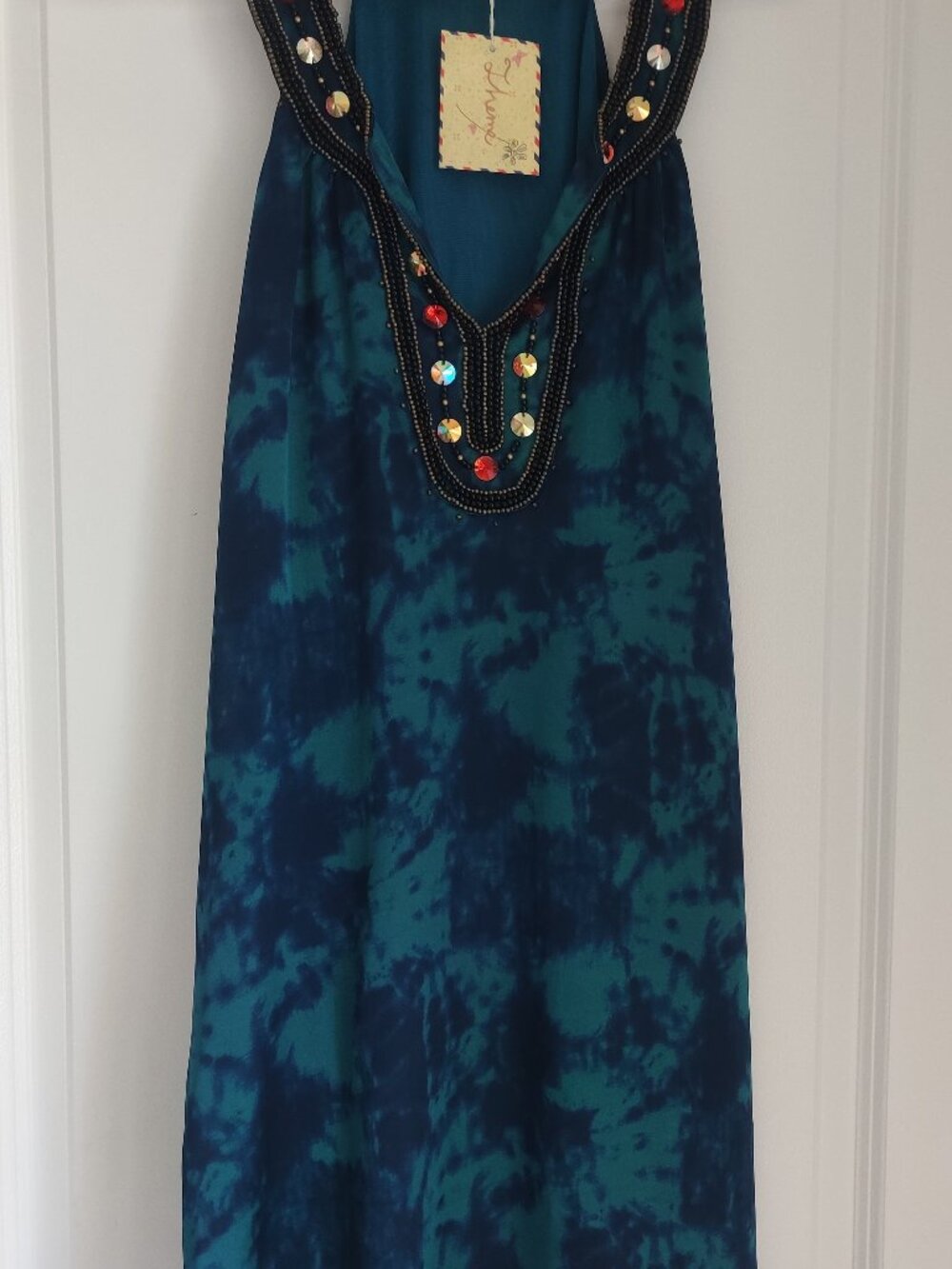 BEAD EMBELLISHED TIE-DYE RACERBACK DRESS